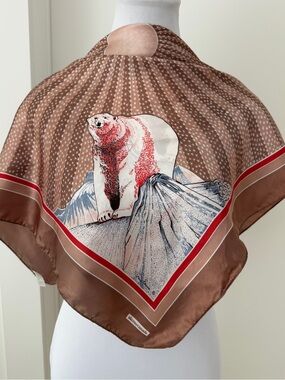SKEMO CANADA Vintage Acetate Polar Bear Scarf Signed Tony Paine Made Japan Chic